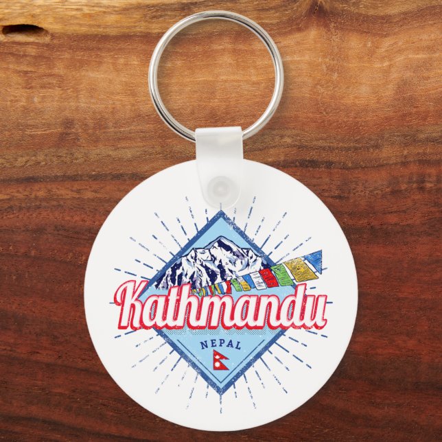 Kathmandu Berge Nepal Retro Flags Souvenir Schlüsselanhänger (Vorderseite)