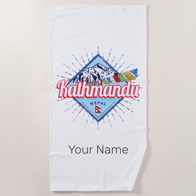 Kathmandu Berge Nepal Retro Flags Souvenir Strandtuch (Vorderseite)