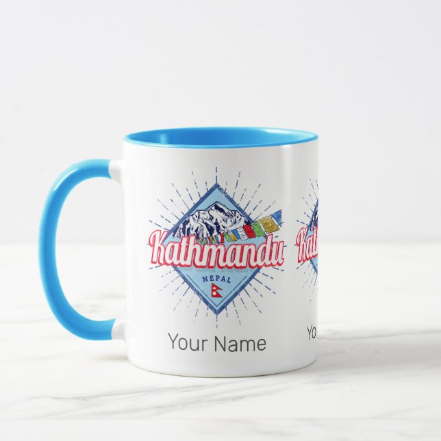 Kathmandu Berge Nepal Retro Flags Souvenir Tasse (Links)