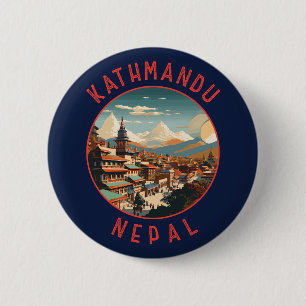 Kathmandu Nepal Retro Distressed Circle Button