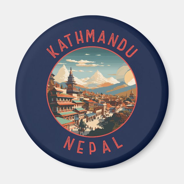 Kathmandu Nepal Retro Distressed Circle Magnet (Vorne)