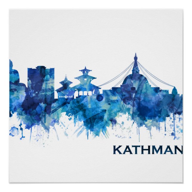 Kathmandu Nepal Skyline Blue Poster (Vorderseite)