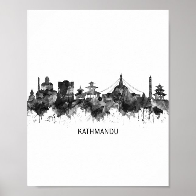 Kathmandu Nepal Skyline BW Poster (Vorne)