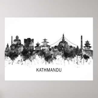 Kathmandu Nepal Skyline BW Poster