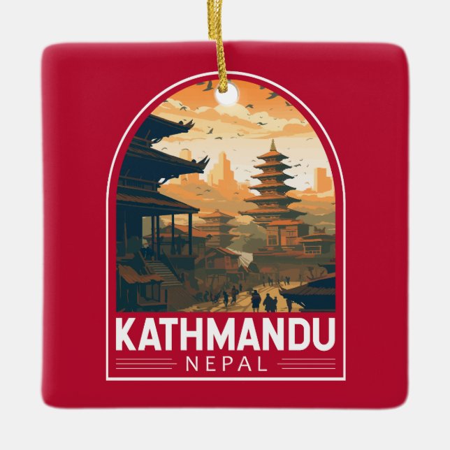 Kathmandu Nepal Travel Art Vintag Keramikornament (Vorderseite)