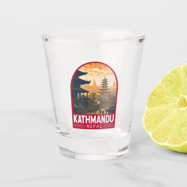 Kathmandu Nepal Travel Art Vintag Schnapsglas (Vorderseite)