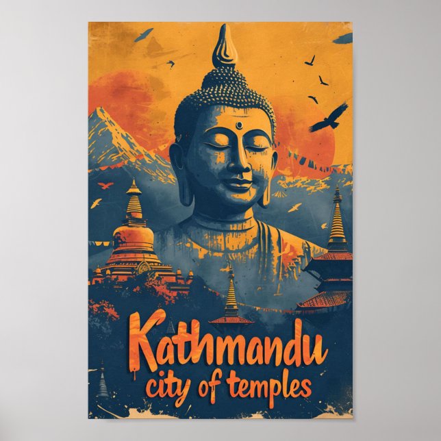 Kathmandu Nepal Vintag Art Travel Illustration Poster (Vorne)