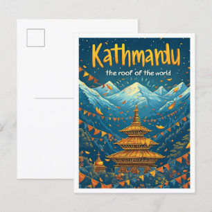 Kathmandu Nepal Vintag Art Travel Illustration Postkarte