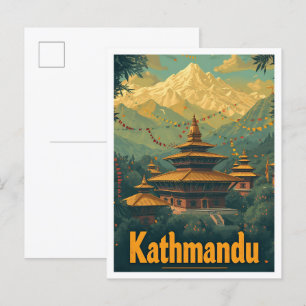 Kathmandu Nepal Vintag Art Travel Illustration Postkarte