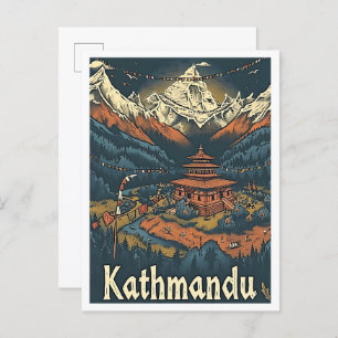 Kathmandu Nepal Vintag Art Travel Illustration Postkarte