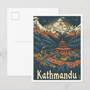 Kathmandu Nepal Vintage-Kunst-Reiseillustration Postkarte