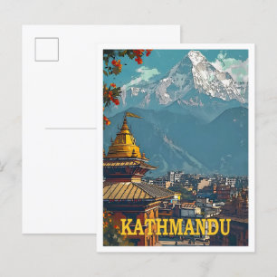 Kathmandu Nepal Vintage-Kunst-Reiseillustration Postkarte
