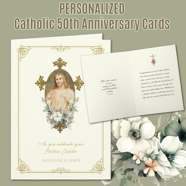 Katholische 50. Hochzeit Jubiläum Jubiläum Jesus Karte (Traditional Catholic Sacred Heart of Jesus Golden 50th Wedding Anniversary Card)