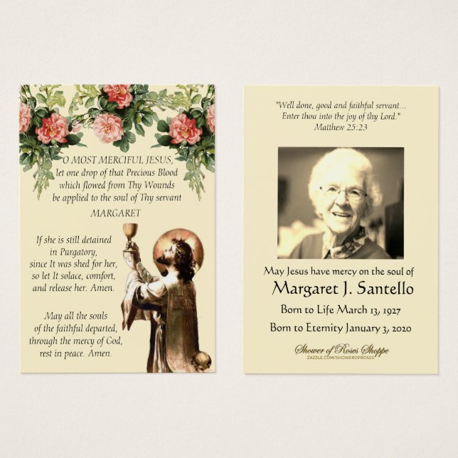 Katholische Beerdigung Jesus Vintages Gebet floral (Vorne & Hinten)