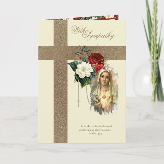 Katholische Beileid Jungfrau Mary Jesus Rote Rose  Karte (Vorderseite)
