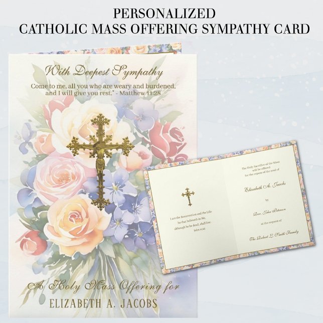 Katholische Beileid Masse bietet Crucifix floral Karte (TRADITIONAL CATHOLIC MASS OFFERING SYMPATHY CONDOLENCE CARDS)