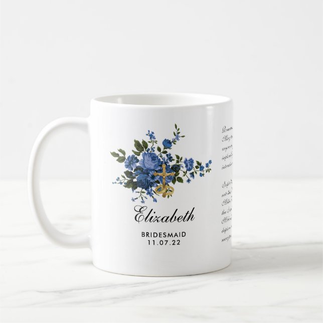 Katholische Blaue Rose Crucifix Gebet Bridesmaid Kaffeetasse (Links)
