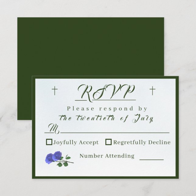Katholische Blauer und grüne Antwortkarte RSVP Karte (Vorne/Hinten)