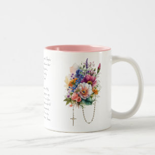 Katholische BlumenBouquet-Memorare Gebet Rosary Zweifarbige Tasse