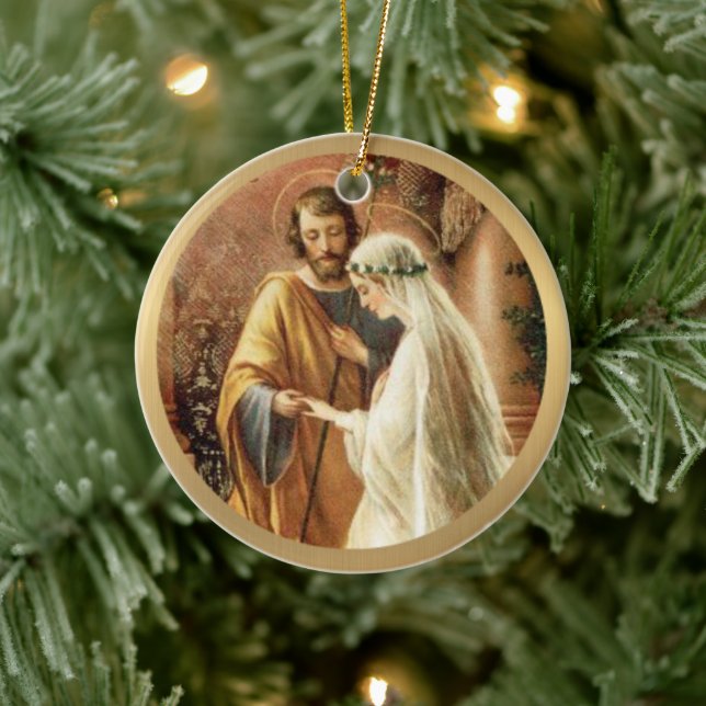 Katholische Braut & Groom Mary St. Joseph Gold Keramik Ornament (Baum)