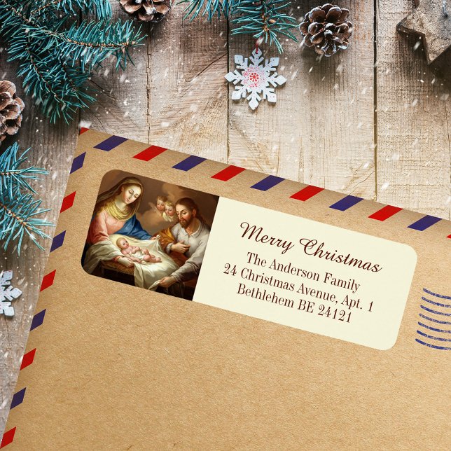 Katholische Christlich frohe Weihnachten Heilige F (Vintage Religious Catholic Christian Merry Christmas Holy Family Holiday Return Address Label)