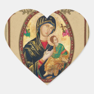 Katholische Dame der ewigen byzantinischen Ikone Herz-Aufkleber