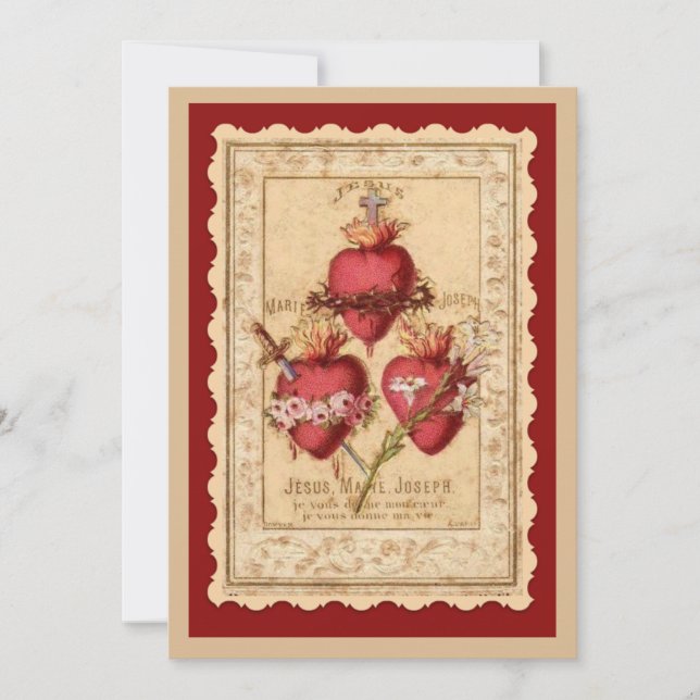 Katholische Drei Herzen Jesus Mary Joseph Gebet Karte (Vorderseite)