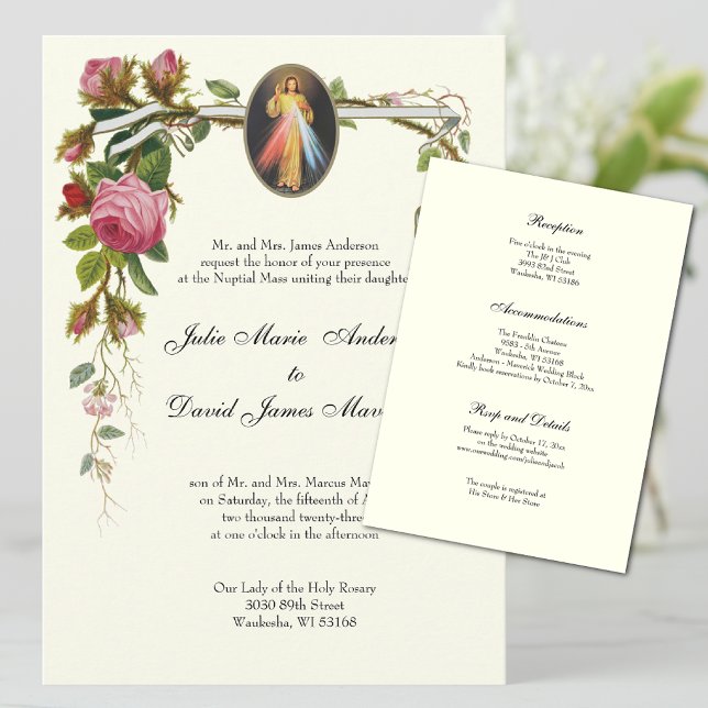 Katholische Elegant Elfenbein Hochzeit Göttliche B Einladung (Divine Mercy Traditional Catholic Wedding Invitations)