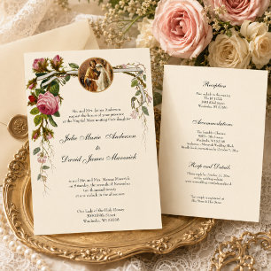 Katholische Elegant Elfenbeinhochzeit Empfang COMB Einladung