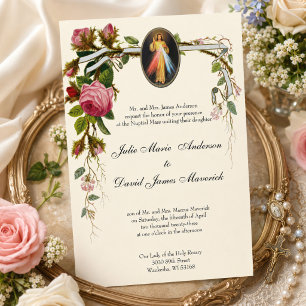 Katholische elegante elfenbeinfarbene Hochzeit Div Einladung
