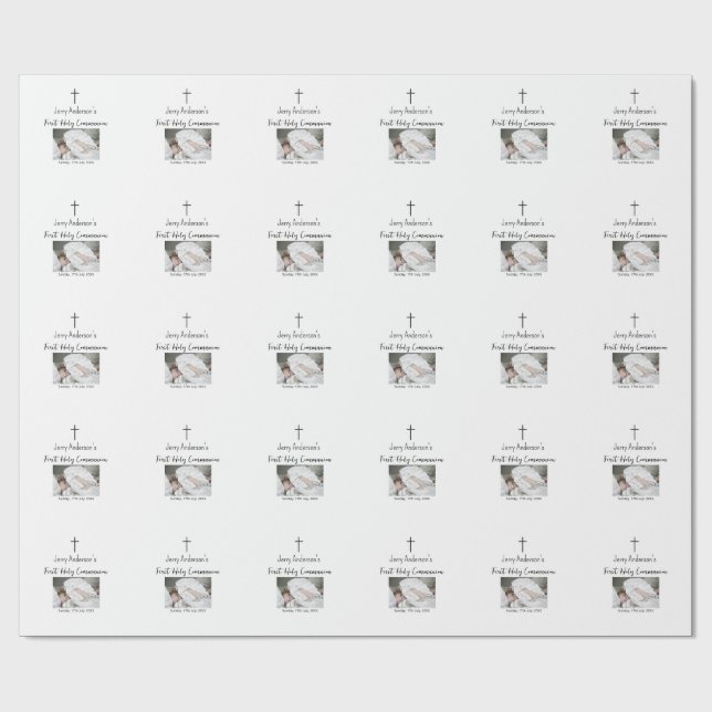 Katholische erste heilige Kommunion einfache QR mi Geschenkpapier (Flach)