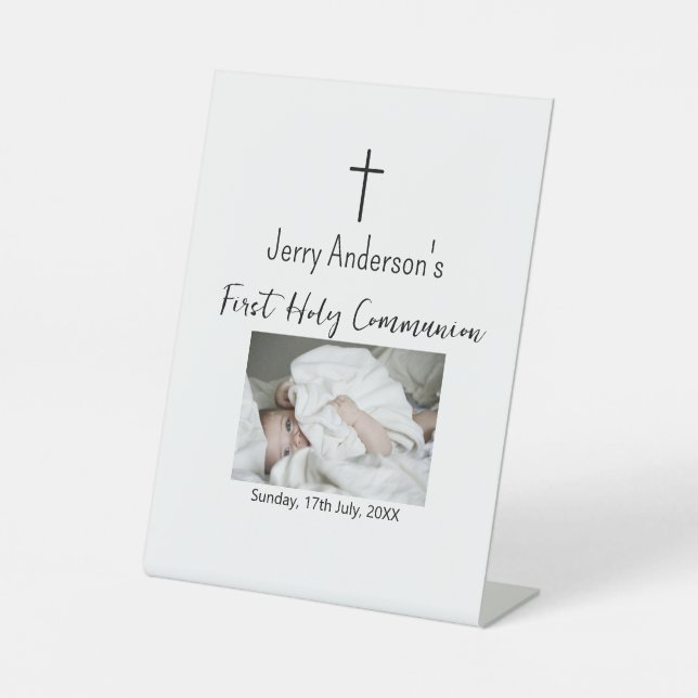 Katholische erste heilige Kommunion einfache QR mi Sockelschild (Vorderseite)