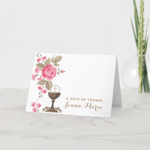 Katholische Erste Heilige Kommunion Floral Religiö Dankeskarte