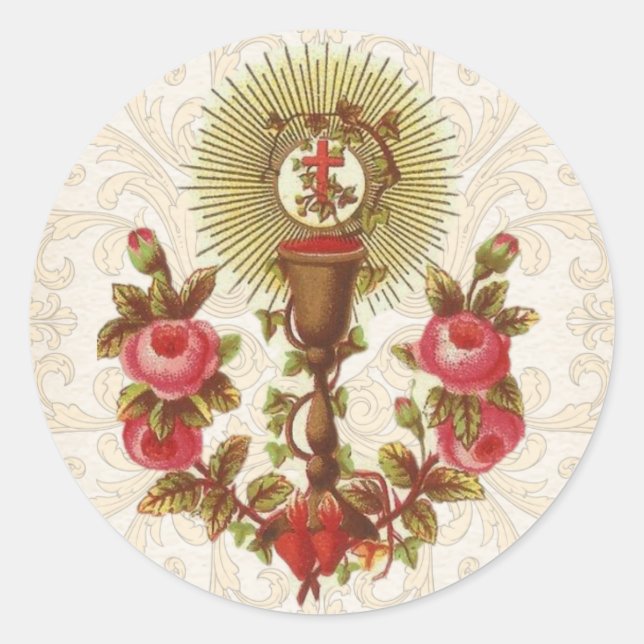 Katholische Erste Kommune Eucharist Gastgeber Vint Runder Aufkleber (Vorderseite)
