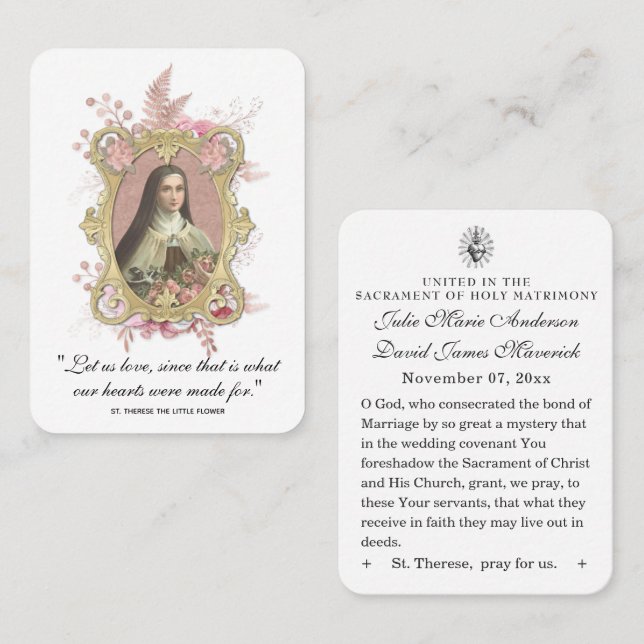 Katholische Gastgeschenk Hochzeit St. Therese Vint Visitenkarte (Vorne/Hinten)