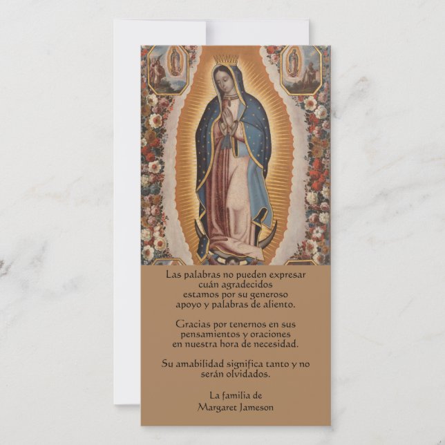 Katholische Guadalupe Beileid Spaniens Dankeskarte (Vorderseite)
