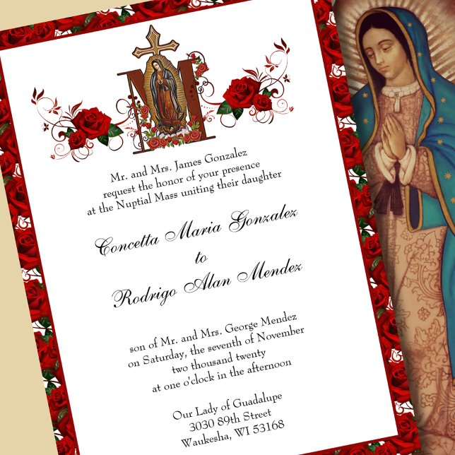 Katholische Guadalupe Religiöse Rote Rosen Hochzei Einladung (Von Creator hochgeladen)