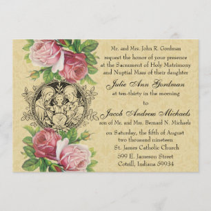 Katholische Heilige Familie Pink Roses Hochzeit Einladung