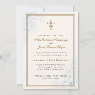 Katholische hellblaue florale Hochzeit Einladung