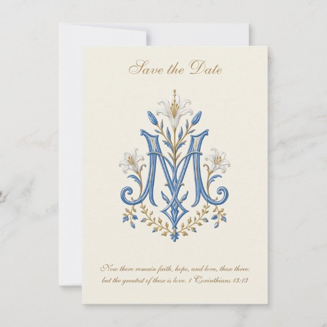 Katholische Hochzeit Marianisches Monogramm  Save The Date (Vorderseite)
