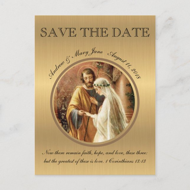 Katholische Hochzeit Mary Joseph SAVE THE DATE Ankündigungspostkarte (Vorderseite)