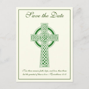 Katholische Hochzeit von Ivory Green Celtic Cross Ankündigungspostkarte