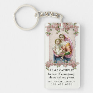 Katholische ID Jungfrau Maria Baby Jesus rosa Rose Schlüsselanhänger
