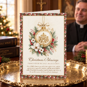 Katholische IHS-Weihnachtssegenkarte vom Priester Feiertagskarte
