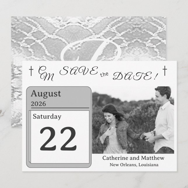 Katholische Imitate - Satin Save the Date Mit Mono (Vorne/Hinten)