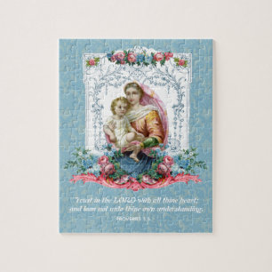 Katholische Jungfrau Maria Vintage-Schriftzitat Puzzle