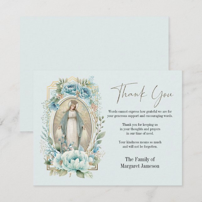 Katholische Jungfrau Mary Beerdigung Beileid Beile Dankeskarte (Vorne/Hinten)