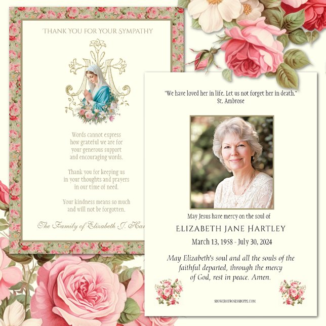 Katholische Jungfrau Mary Beileid Beerdigung Dankeskarte (Von Creator hochgeladen)