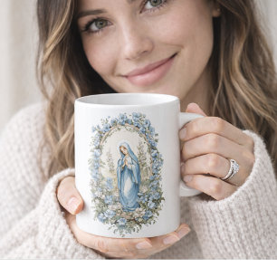 Katholische Jungfrau Mary Gebet Blues Floral Kaffeetasse