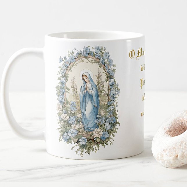 Katholische Jungfrau Mary Gebet Blues Floral Kaffeetasse (ENJOY YOUR MORNING COFFEE WITH THE BLESSED MOTHER! )